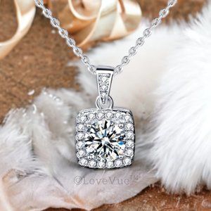 Certified 1ct. t.w. Diamond Square Frame Drop Halo Necklace VVS1 GRA Certified